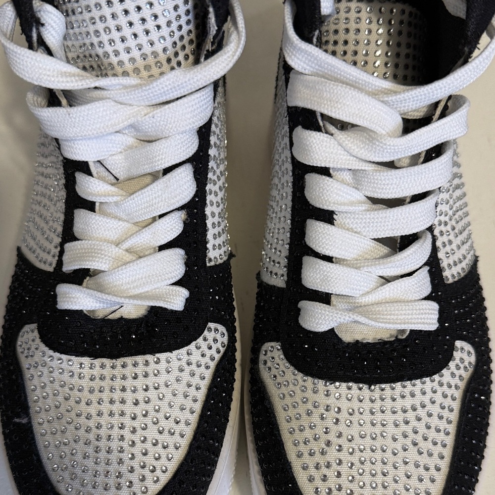 Stylish Black and White High-Top Women's Sneakers with rhinestones - Picture 7 of 7